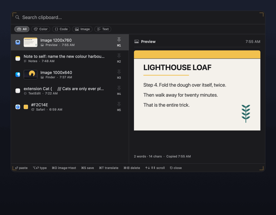 Frisket turning a copied image into text with one keystroke.